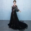 Chic / Belle Noire Robe De Bal 2017 Princesse Promo V-Cou Dentelle Bretelles croisées Appliques Dos Nu Robe De Ceremonie