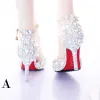Amazing / Unique White Wedding Shoes 2017 PU Beading Crystal Rhinestone Womens Shoes