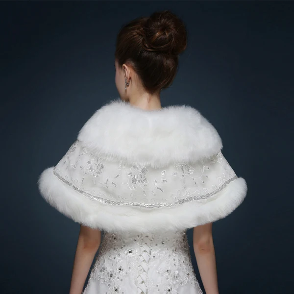 White Winter Glitter Sequins Faux Fur Wedding Prom Shawls 2017
