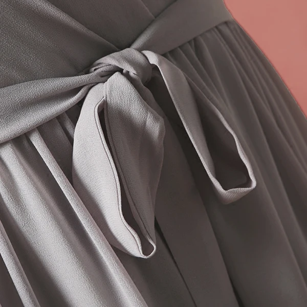 Modest / Simple Grey Plus Size 2018 A-Line / Princess Crossed Straps Tulle V-Neck Summer Sash Beach 1/2 Sleeves Mother Of The Bride Dresses