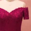 Modest / Simple Burgundy Plus Size Evening Dresses  2018 A-Line / Princess Tulle Short Sleeve Appliques Backless Beading Strapless Evening Party Formal Dresses