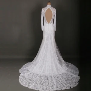 Luxe Ivoire Chapel Train Mariage 2018 Lacer Manches Longues Transparentes Appliques Dos Nu Percé Col Haut Trompette Sirène Robe De Mariée