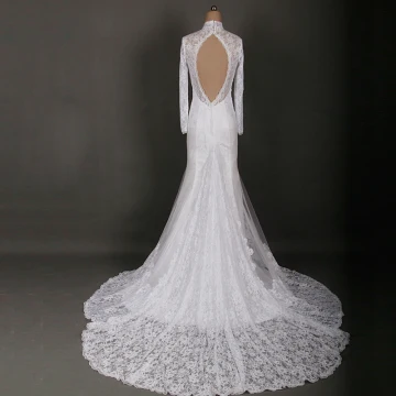 Luxe Ivoire Chapel Train Mariage 2018 Lacer Manches Longues Transparentes Appliques Dos Nu Percé Col Haut Trompette Sirène Robe De Mariée