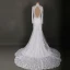 Luxe Ivoire Chapel Train Mariage 2018 Lacer Manches Longues Transparentes Appliques Dos Nu Percé Col Haut Trompette / Sirène Robe De Mariée