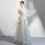 Sparkly Grey Floor-Length / Long Evening Dresses  2018 A-Line / Princess U-Neck Tulle Backless Beading Sequins Evening Party Formal Dresses