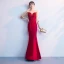 Chic / Beautiful Red Floor-Length / Long Evening Dresses  2018 Trumpet / Mermaid Tulle U-Neck 3/4 Sleeve Appliques Beading Formal Dresses