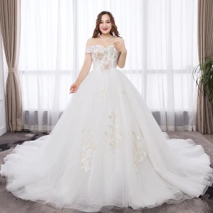 Chic Beautiful White Plus Size Wedding Dresses 2019 A Line Princess Tulle Appliques Backless Rhinestone Strapless Chapel Train Wedding