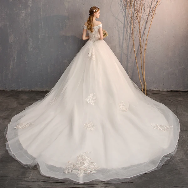 Luxury / Gorgeous White Ball Gown Wedding Dresses 2019 Lace Tulle Appliques Backless Strapless Beading Rhinestone Embroidered Cathedral Train Church Wedding