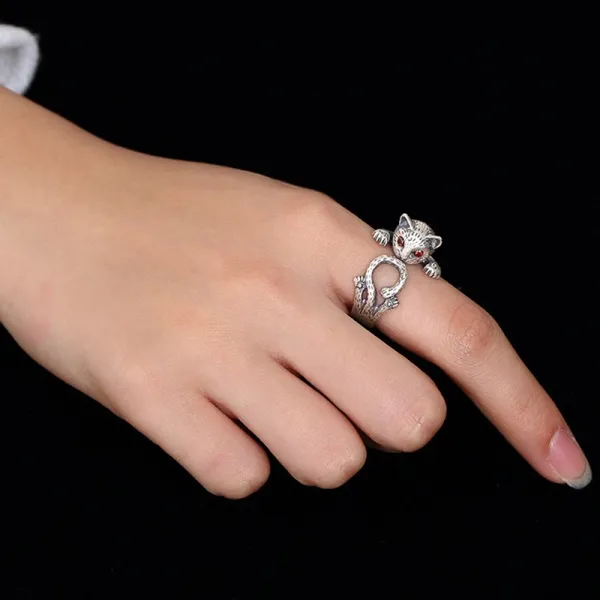 Modest / Simple Silver Cat Ring Sterling Silver Rave Club Rings 2019 Accessories