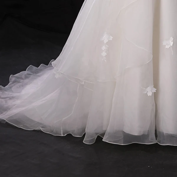 Chic / Beautiful White Wedding Dresses 2020 A-Line / Princess Off-The-Shoulder Appliques Backless Embroidered Flower Chapel Train Wedding