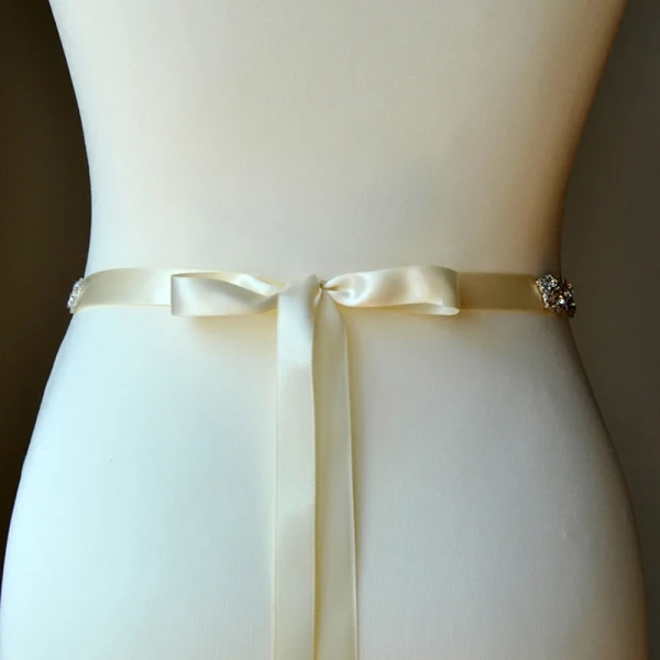 Sparkly Classy Ivory Wedding Sash 2020 Metal Satin Beading Rhinestone Bridal Evening Party Prom Accessories