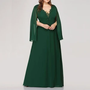 Chic Belle Vert Grande Taille Robe De Soirée 2020 Princesse V Cou Tulle Longue Manches Longues Fait Main Dentelle 3d Couleur Unie Soirée Été Robe De Ceremonie
