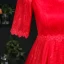 Simple Bordeaux Grande Taille Robe De Soirée 2021 Princesse V-Cou 1/2 Manches Bretelles croisées Dentelle 3D Couleur Unie Appliques Dos Nu Soirée Courte Robe De Ceremonie