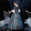 Vintage / Retro Medieval Gothic Multi-Colors Ball Gown Prom Dresses 2021 Square Neckline Long Sleeve Floor-Length / Long 3D Lace Printing Cosplay Evening Party Prom Formal Dresses