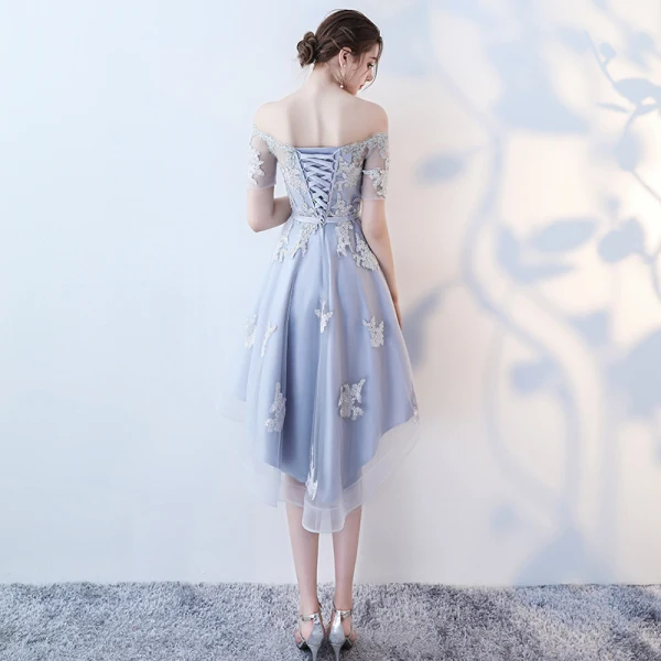 Élégant Bleu Ciel Robe De Graduation 2017 Bustier Dentelle Appliques Dos Nu Impression de retour Robe De Fete