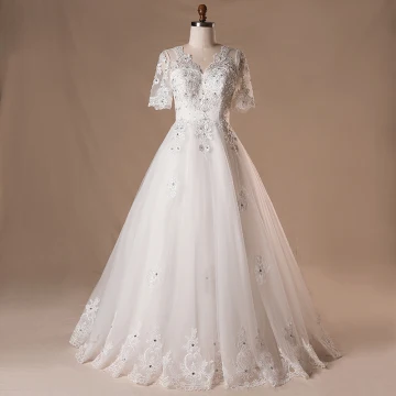 Elegante Klassieke Witte Trouwjurken 2017 A Lijn Kanten V Hals Tule Kralen Pailletten Appliques Ruglooze Huwelijk