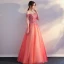 Chic / Beautiful Red Prom Dresses 2017 A-Line / Princess Backless Tulle Prom Beading Pearl Strapless Evening Dresses