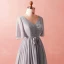 Modest / Simple Grey Plus Size 2018 A-Line / Princess Crossed Straps Tulle V-Neck Summer Sash Beach 1/2 Sleeves Mother Of The Bride Dresses