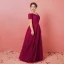 Modest / Simple Burgundy Plus Size Evening Dresses  2018 A-Line / Princess Tulle Short Sleeve Appliques Backless Beading Strapless Evening Party Formal Dresses