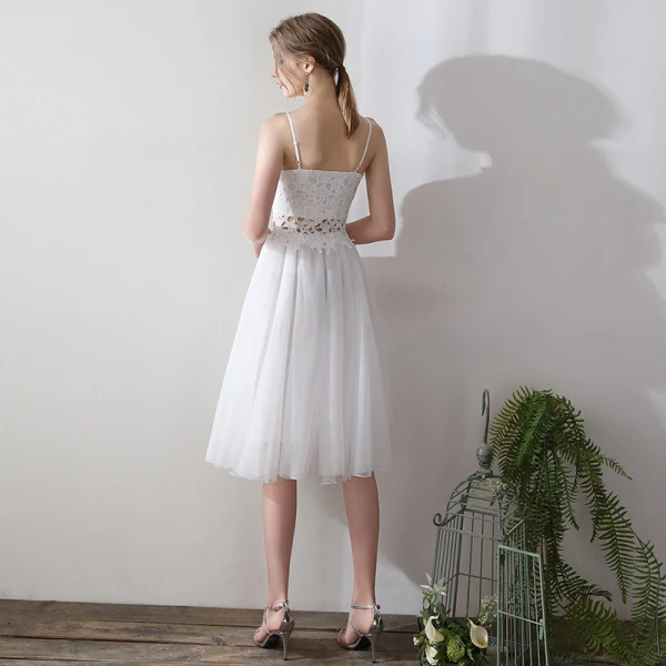 Lovely 2 Piece Short Evening Dresses 2018 A-Line / Princess White Tulle Appliques Backless Pierced Homecoming Formal Dresses