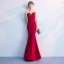 Chic / Beautiful Red Floor-Length / Long Evening Dresses  2018 Trumpet / Mermaid Tulle U-Neck 3/4 Sleeve Appliques Beading Formal Dresses