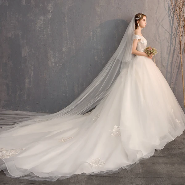 Luxury / Gorgeous White Ball Gown Wedding Dresses 2019 Lace Tulle Appliques Backless Strapless Beading Rhinestone Embroidered Cathedral Train Church Wedding