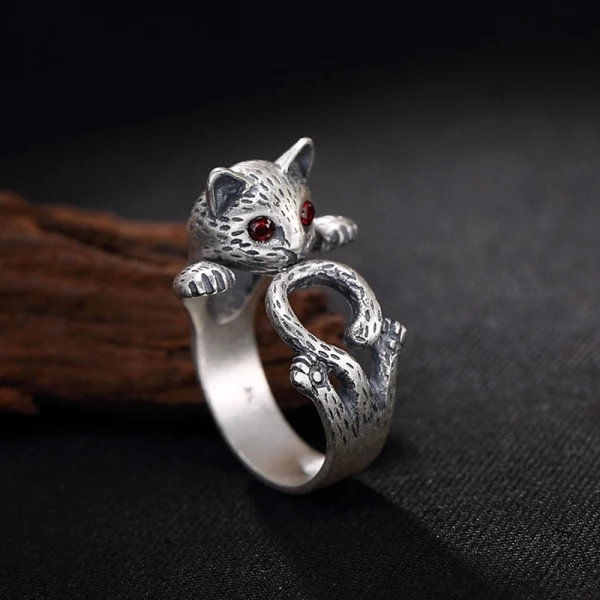Härlig Silver Katt Ringa Saterling Silver Arbete Holiday Ringar 2019 Tillbehör