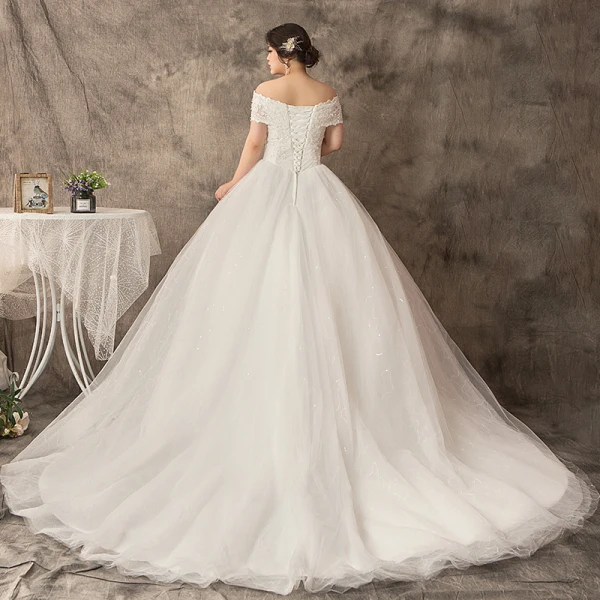 Moderne / Mode Blanche Grande Taille Robe De Mariée 2019 Dentelle Tulle Appliques Dos Nu Perlage Faux Diamant Chapel Train Mariage