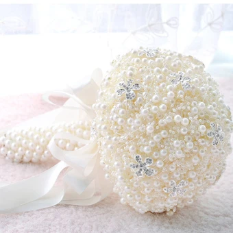 Chic Beautiful Champagne Wedding Beading Pearl Rhinestone Wedding Flowers 2019