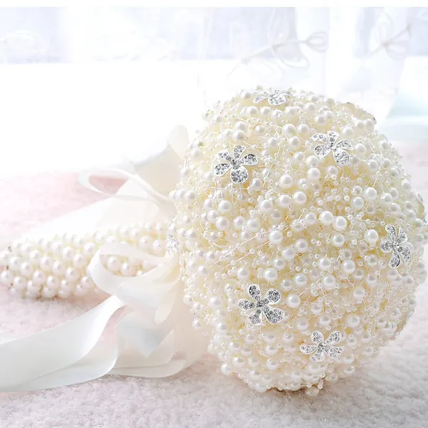 Chic / Beautiful Champagne Wedding Beading Pearl Rhinestone Wedding Flowers 2019