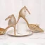 Chic / Beautiful Bling Bling Champagne Wedding Shoes 2019 9 cm Wedding High Heels Leather Butterfly Beading Pearl Pointed Toe Womens Shoes