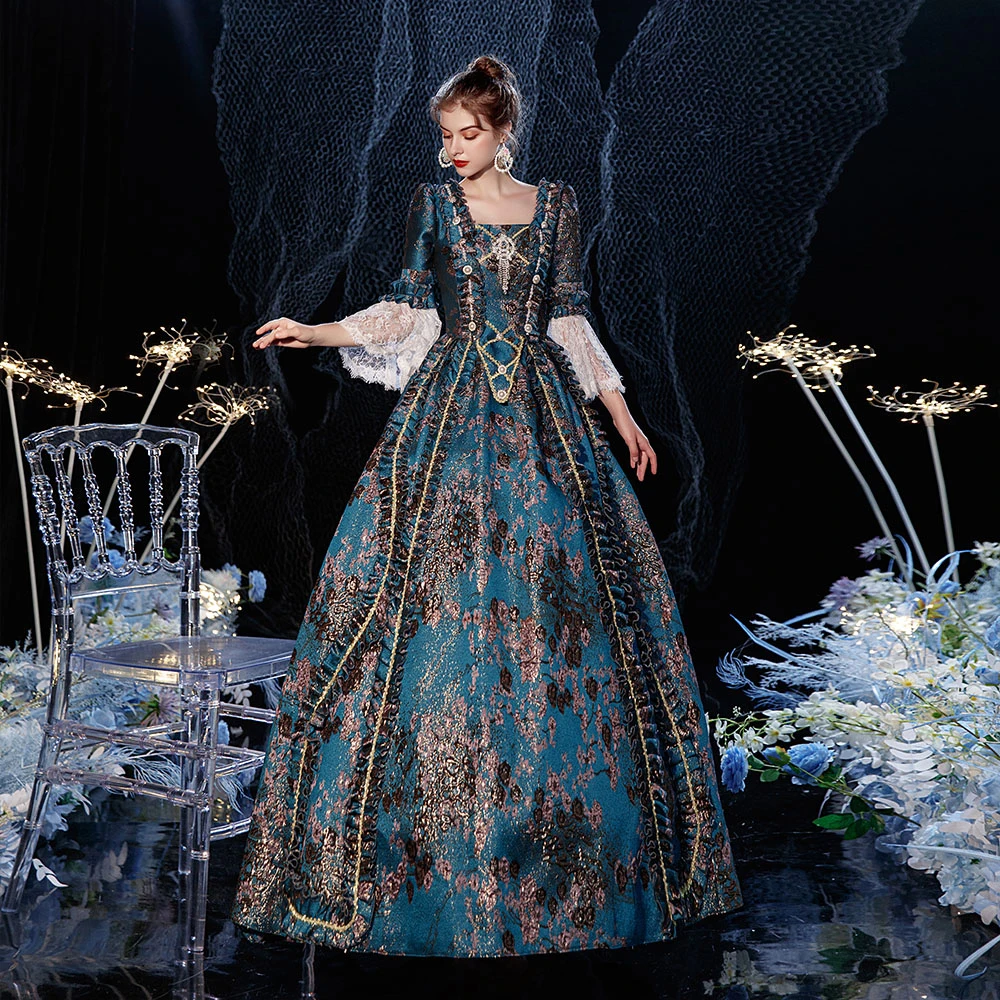 Vintage Retro Medieval Gothic Multi-Colors Ball Gown Prom Dresses 2021 Square Neckline