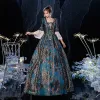 Vintage / Retro Medieval Gothic Multi-Colors Ball Gown Prom Dresses 2021 Square Neckline Long Sleeve Floor-Length / Long 3D Lace Printing Cosplay Evening Party Prom Formal Dresses