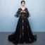 Chic / Belle Noire Robe De Bal 2017 Princesse Promo V-Cou Dentelle Bretelles croisées Appliques Dos Nu Robe De Ceremonie