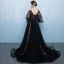 Chic / Belle Noire Robe De Bal 2017 Princesse Promo V-Cou Dentelle Bretelles croisées Appliques Dos Nu Robe De Ceremonie