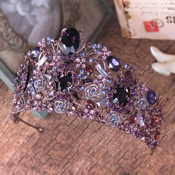 Chic / Beautiful Grape Bridal Jewelry 2017 Metal Beading Crystal Rhinestone Headpieces Wedding Prom Accessories