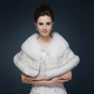 White Winter Glitter Sequins Faux Fur Wedding Prom Shawls 2017