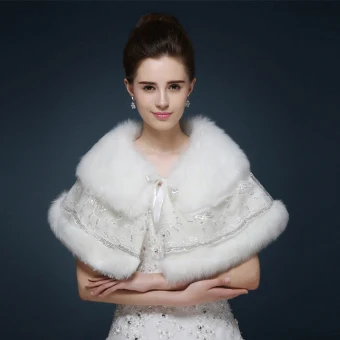 White Winter Glitter Sequins Faux Fur Wedding Prom Shawls 2017