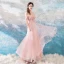 Chic / Beautiful Pearl Pink Evening Dresses  2018 A-Line / Princess Floor-Length / Long Tulle Lace Appliques Backless Beading Strapless Evening Party Formal Dresses