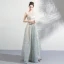 Sparkly Grey Floor-Length / Long Evening Dresses  2018 A-Line / Princess U-Neck Tulle Backless Beading Sequins Evening Party Formal Dresses