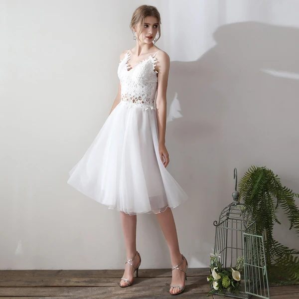 Lovely 2 Piece Short Evening Dresses 2018 A-Line / Princess White Tulle Appliques Backless Pierced Homecoming Formal Dresses