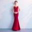 Chic / Beautiful Red Floor-Length / Long Evening Dresses  2018 Trumpet / Mermaid Tulle U-Neck 3/4 Sleeve Appliques Beading Formal Dresses