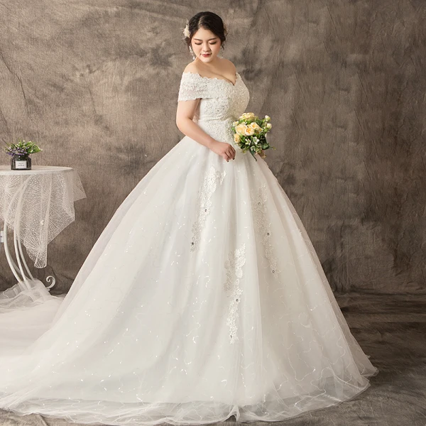 Moderne / Mode Blanche Grande Taille Robe De Mariée 2019 Dentelle Tulle Appliques Dos Nu Perlage Faux Diamant Chapel Train Mariage