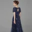 Chic / Beautiful Navy Blue Mother Of The Bride Dresses 2020 A-Line / Princess U-Neck Floor-Length / Long Short Sleeve Backless Beading Sequins Wedding Evening Party Wedding Party Dresses