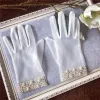 Classic Elegant White Bridal Gloves 2020 Beading Pearl Tulle Prom Wedding Accessories