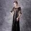 Vintage / Retro Black Evening Dresses  2021 A-Line / Princess 1/2 Sleeves Square Neckline Floor-Length / Long Beading Sequins Appliques Tulle Evening Party Formal Dresses