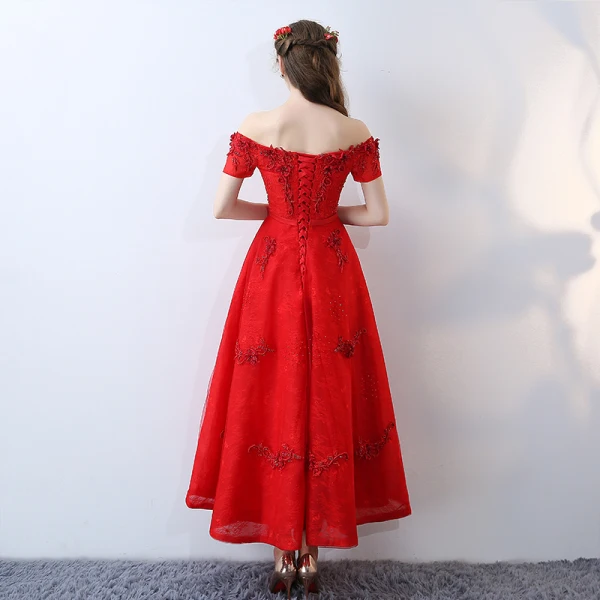 Chic / Belle Rouge Robe De Soirée 2017 Dentelle Bustier Appliques Dos Nu Brodé Impression Robe De Ceremonie