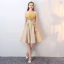 Chic / Beautiful 2017 Gold Cocktail Dresses Strapless Lace Handmade  Appliques A-Line / Princess Cocktail Party Evening Dresses