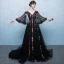 Chic / Belle Noire Robe De Bal 2017 Princesse Promo V-Cou Dentelle Bretelles croisées Appliques Dos Nu Robe De Ceremonie