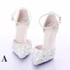 Unique Blanche Chaussure De Mariée 2017 PU Perlage Cristal Faux Diamant Chaussures Femmes